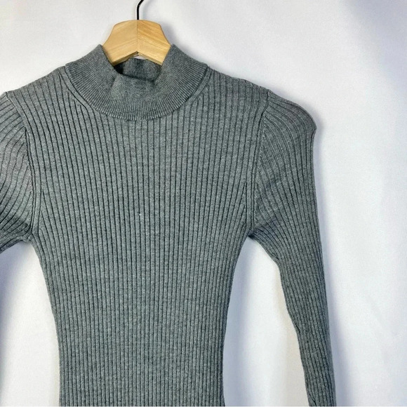 Express Gray Ribbed Mock Neck Asymmetrical Hem Sweater Dress XS - Picture 4 of 6